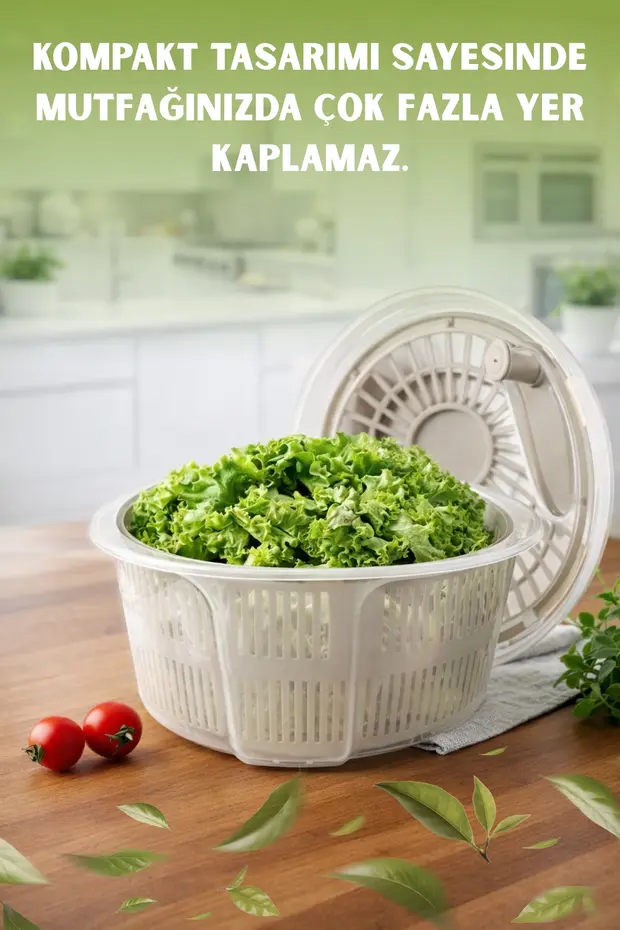  Pratik Salata Kurutucu - Sebze Yıkama ve Süzme Kabı - 4,4Lt.